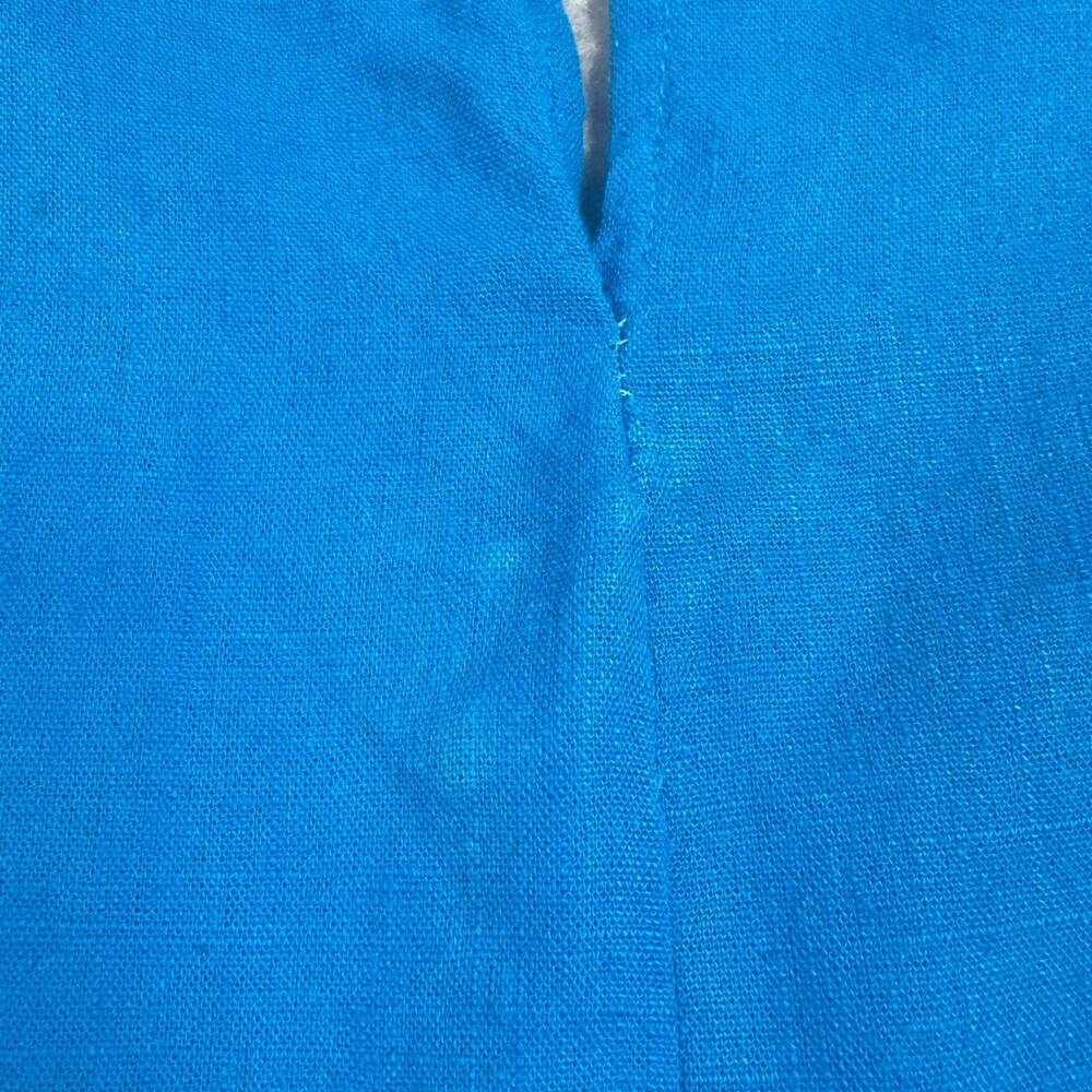 Umgee Blue Linen Blend Tiered Ruffle Romper V-Neck Drawstring A0244 Womens Small - Picture 10 of 16